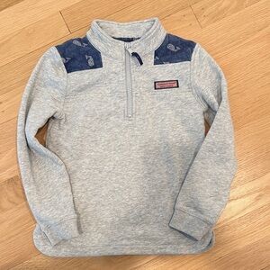 Vineyard Vines Kids Light Gray and Navy Quarter-Zip Sweatshirt